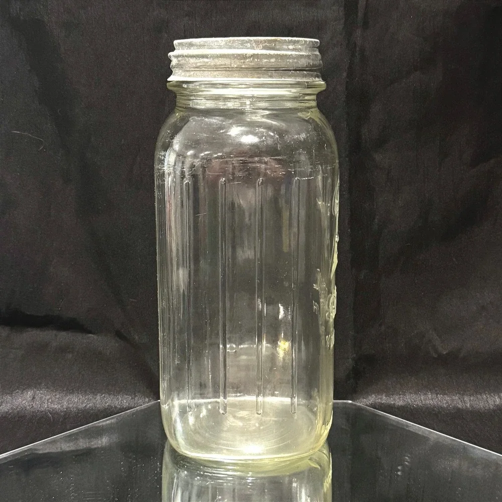 Vintage Ball Special Wide Mouth Half Gallon Mason Jar 64oz Ribbed Glass Zinc Lid